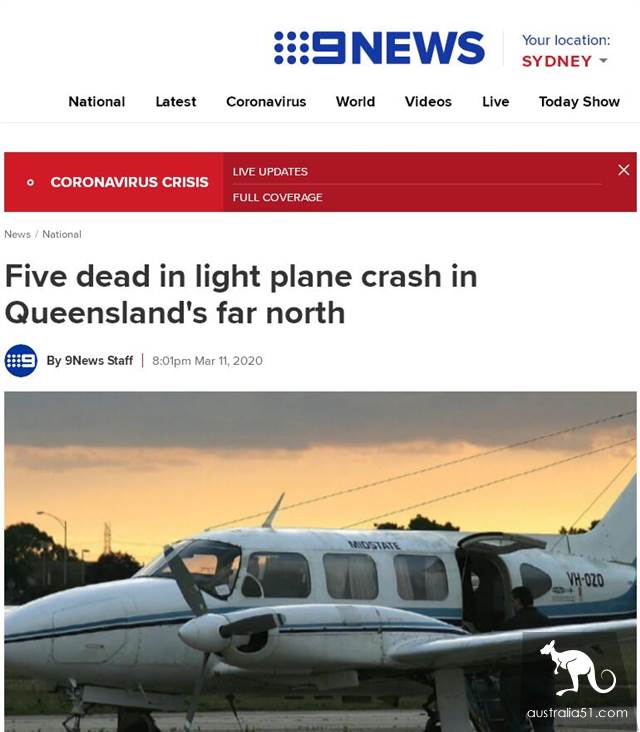 A light plane crashed in Queensland, death five people