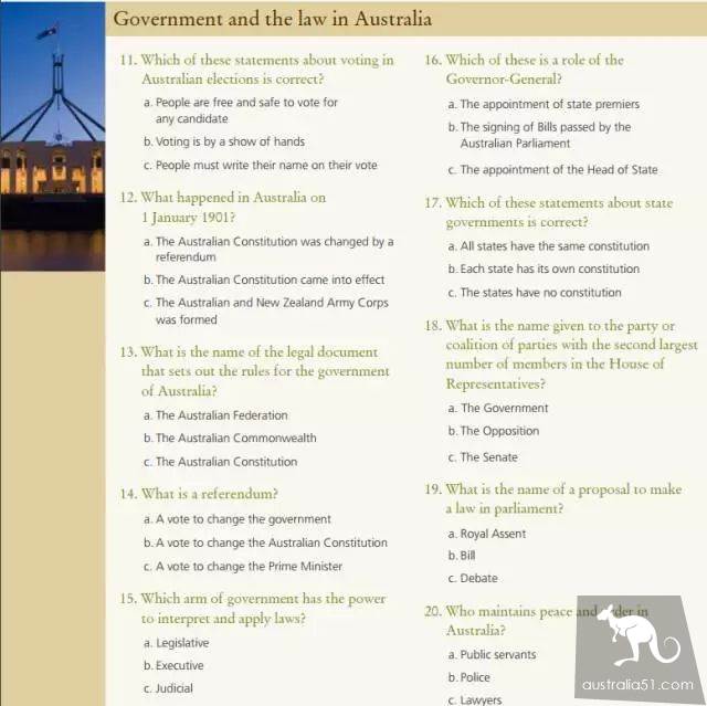 What is the current Australian naturalization examination when the draconian naturalization bill has been shelved?