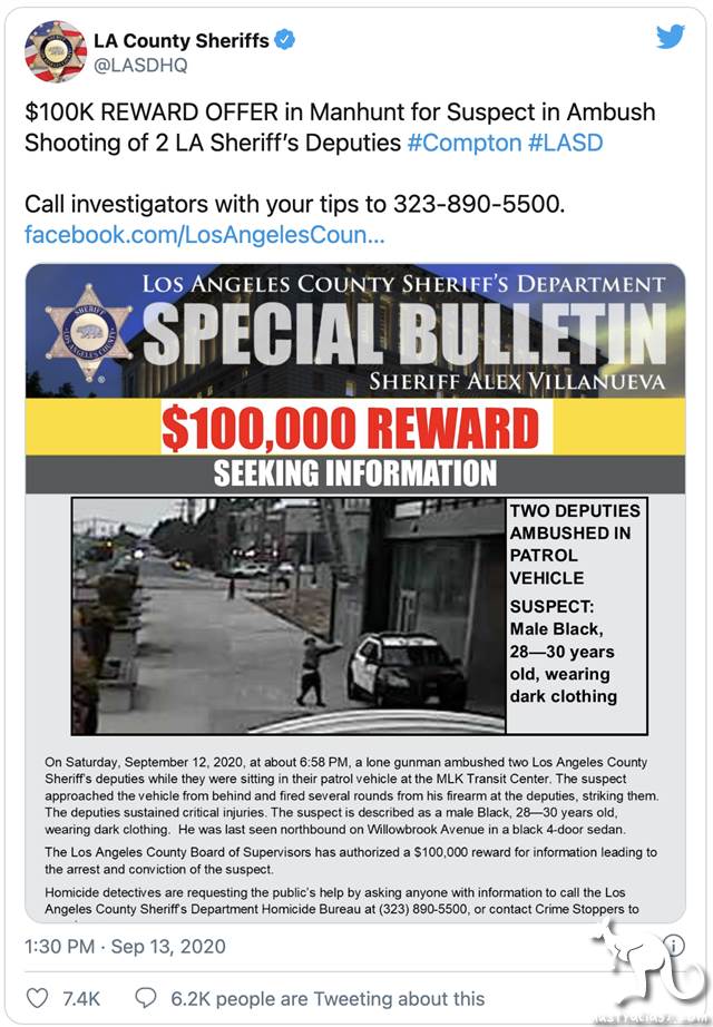 Two officers in Los Angeles were shot, offering a reward of 100,000