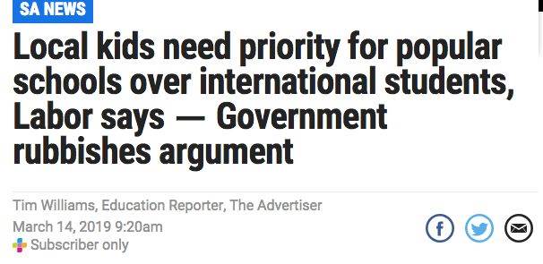 Adelaide international students seizing local high school resources? Local is angry! Say you should consider the Australians first!