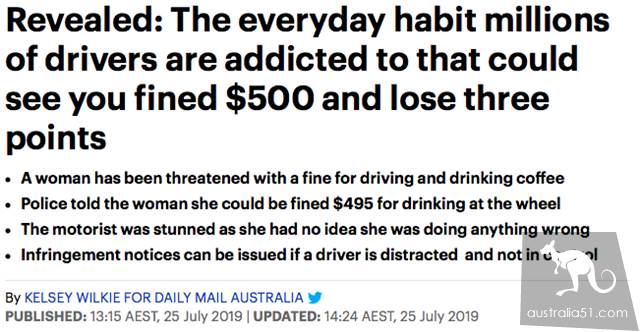 Coffee while driving? Heavy punishment! Every driver may 'get in the game'. We must pay attention to these habits of driving in Australia, otherwise we should punish you to cry.