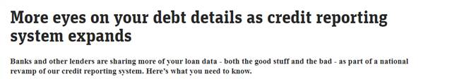 Be careful! Personal credit records will be completely transparent! Australia's four big banks will fully share the credit history of customers, car loans are all included in it!
