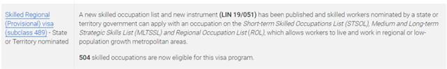 Tahon skilled migration trends, state occupation list 190 increased by 30, 489 increased by 32