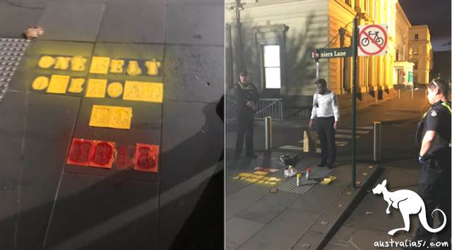 The governor of Virginia was sprayed against China graffiti outside Melbourne's office protest 'Belt and Road'