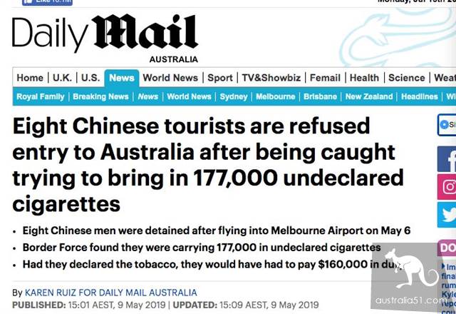 Warning again! you must not bring tobacco illegally into Australia after July 1. Violators will be repatriated immediately and will not be allowed to enter the country for three years.