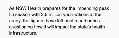 The Australian crisis! There are 139 people, death! In the scariest year of flu in history, the shortage of vaccine affected everyone.