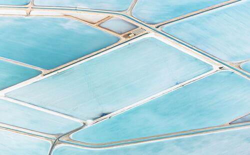 Aerial photograph of Australian shark bay (Shark Bay) blue salt field, like oil painting strokes