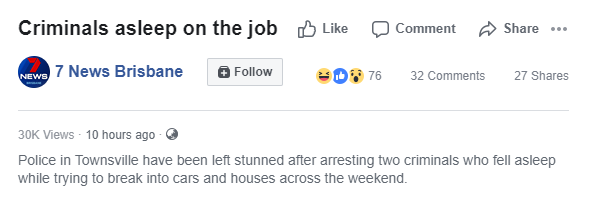 The Brisbane thief went to sleep after stealing, and then it was gone.